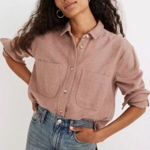 Madewell Flannel Shirt Womens Small Pink Cotton Button Front Oversized